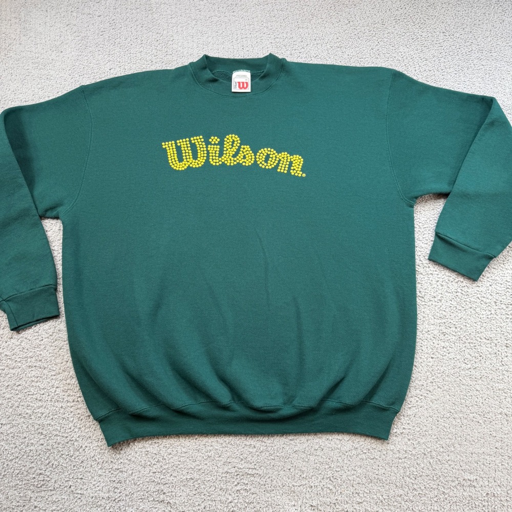 Vintage Wilson Crewneck Sweatshirt Mens 3X Forest Green Yellow Puff Print 90s